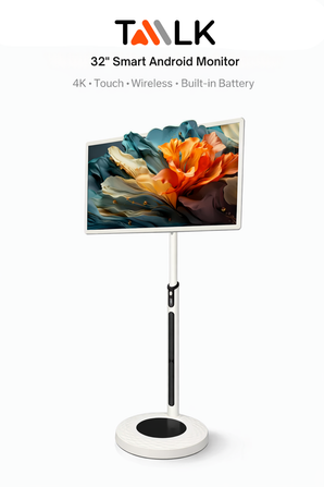 TAALK 32-inch Smart Wireless Android Touchscreen Monitor | 4K UHD, Android 13, 8GB RAM, 128GB Storage, Built-in Camera, HDMI, Rolling Stand