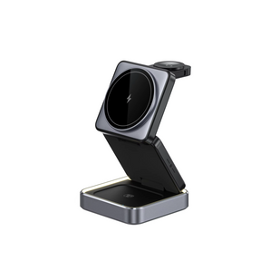 3-in-1 Foldable Wireless Charging Station for iPhone, Apple Watch & AirPods – 15W Fast MagSafe Charger Dock Stand